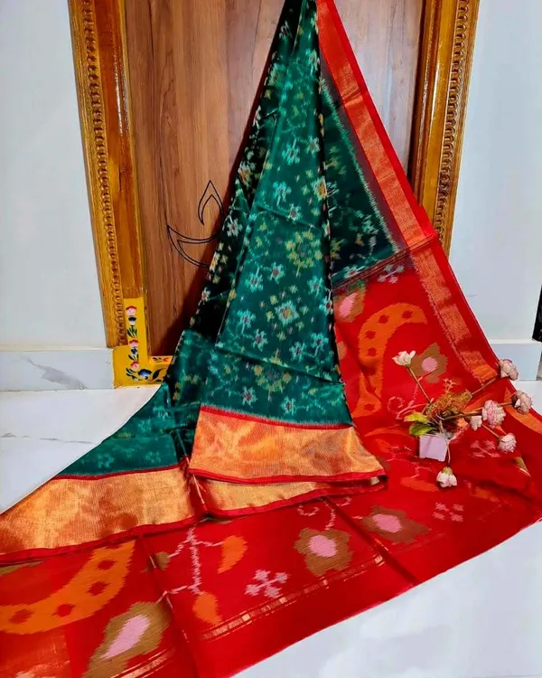 Multicolour_Modern_Ikat_Design_Digital_Printed_Silk_Saree_Perfect_For_Wedding,_Party_&_Cultural_Wear_Saree_For_Women