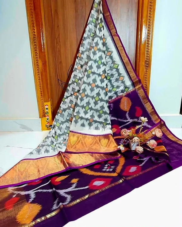 Multicolour_Modern_Ikat_Design_Digital_Printed_Silk_Saree_Perfect_For_Wedding,_Party_&_Cultural_Wear_Saree_For_Women