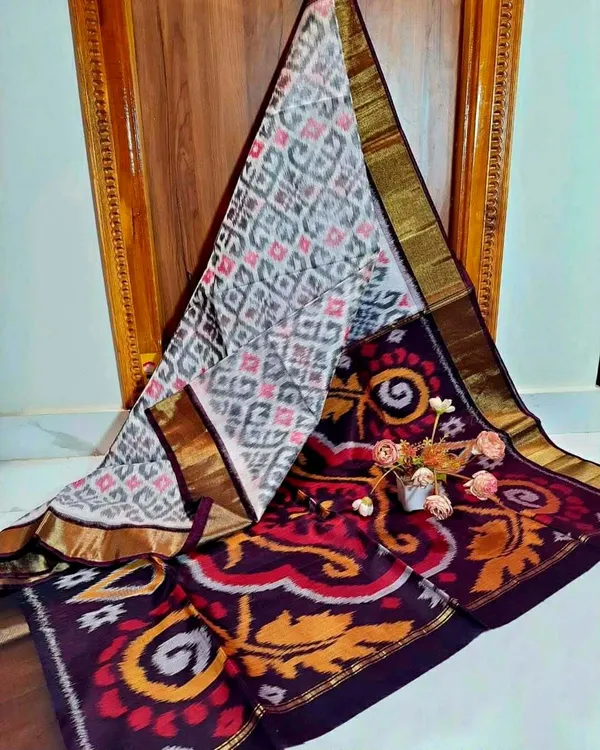 Grey_Wine_Modern_Ikat_Design_Digital_Printed_Silk_Saree_Perfect_For_Wedding,_Party_&_Cultural_Wear_Saree_For_Women