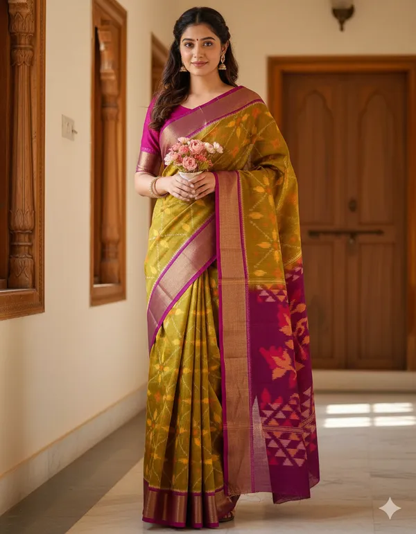 Multicolour_Modern_Ikat_Design_Digital_Printed_Silk_Saree_Perfect_For_Wedding,_Party_&_Cultural_Wear_Saree_For_Women