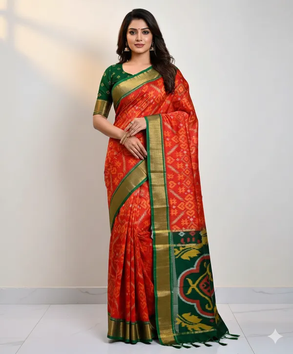 Multicolour_Modern_Ikat_Design_Digital_Printed_Silk_Saree_Perfect_For_Wedding,_Party_&_Cultural_Wear_Saree_For_Women