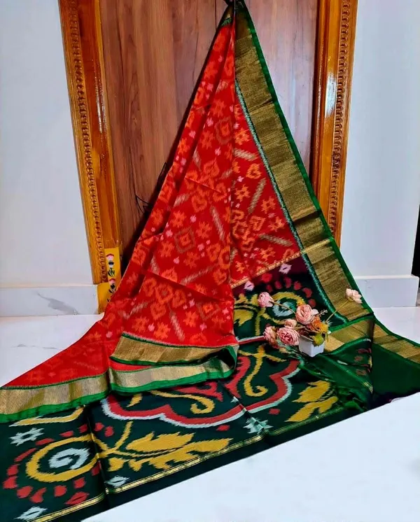 Multicolour_Modern_Ikat_Design_Digital_Printed_Silk_Saree_Perfect_For_Wedding,_Party_&_Cultural_Wear_Saree_For_Women