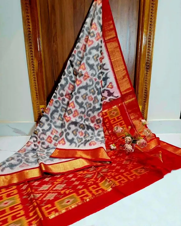 Multicolour_Modern_Ikat_Design_Digital_Printed_Silk_Saree_Perfect_For_Wedding,_Party_&_Cultural_Wear_Saree_For_Women