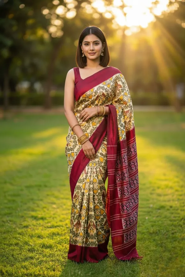 Beige_Trendy_Ikat_Digital_Printed_Soft_Silk_Saree_For_Women_Comfortable_&_Fashionable_Ethnic_Wear_Saree_For_Women