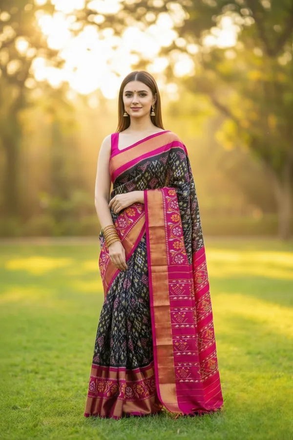 Black_Trendy_Ikat_Digital_Printed_Soft_Silk_Saree_For_Women_Comfortable_&_Fashionable_Ethnic_Wear_Saree_For_Women