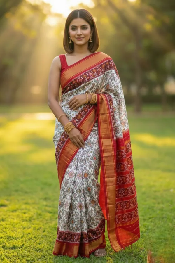 White_Trendy_Ikat_Digital_Printed_Soft_Silk_Saree_For_Women_Comfortable_&_Fashionable_Ethnic_Wear_Saree_For_Women