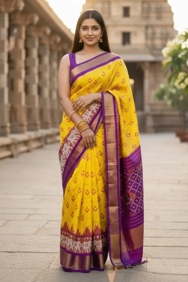 Yellow_Trendy_Ikat_Digital_Printed_Soft_Silk_Saree_For_Women_Comfortable_&_Fashionable_Ethnic_Wear_Saree_For_Women