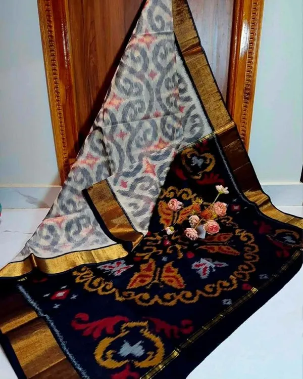 Multicolour_Modern_Ikat_Design_Digital_Printed_Silk_Saree_Perfect_For_Wedding,_Party_&_Cultural_Wear_Saree_For_Women