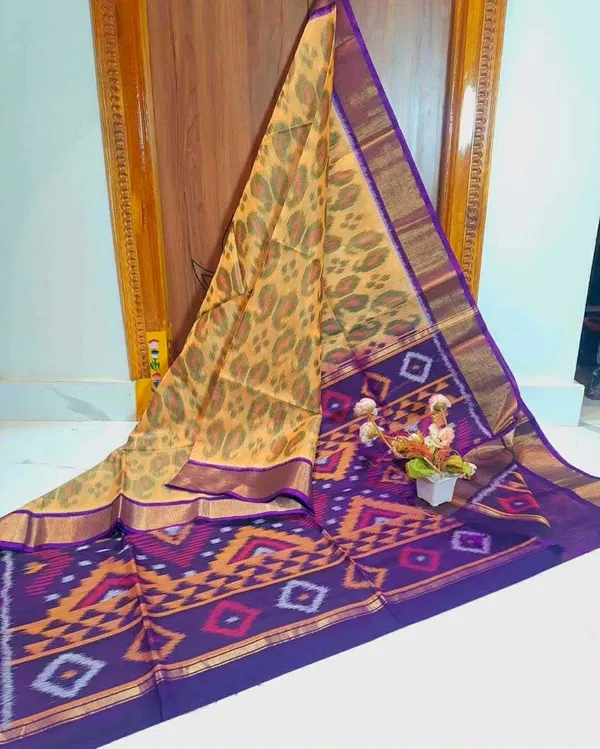Blue_Modern_Ikat_Design_Digital_Printed_Silk_Saree_Perfect_For_Wedding,_Party_&_Cultural_Wear_Saree_For_Women
