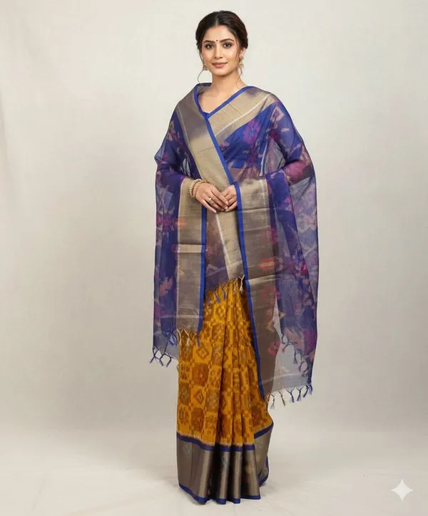 Multicolour_Beautiful_Digital_Ikat_Pattern–Smooth_Finish_Saree_With_Unstitched_Blouse_Saree_For_Women