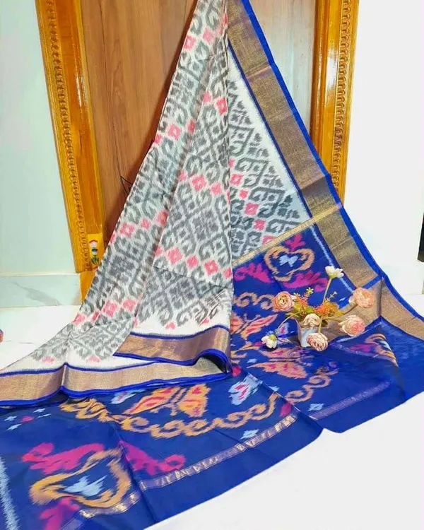 Multicolour_Modern_Ikat_Design_Digital_Printed_Silk_Saree_Perfect_For_Wedding,_Party_&_Cultural_Wear_Saree_For_Women