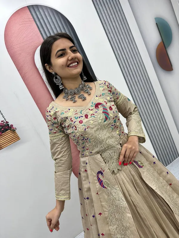 Rajkanika_Beige_Embroidered_Long_Jacket_Style_Lehenga_Choli_Set