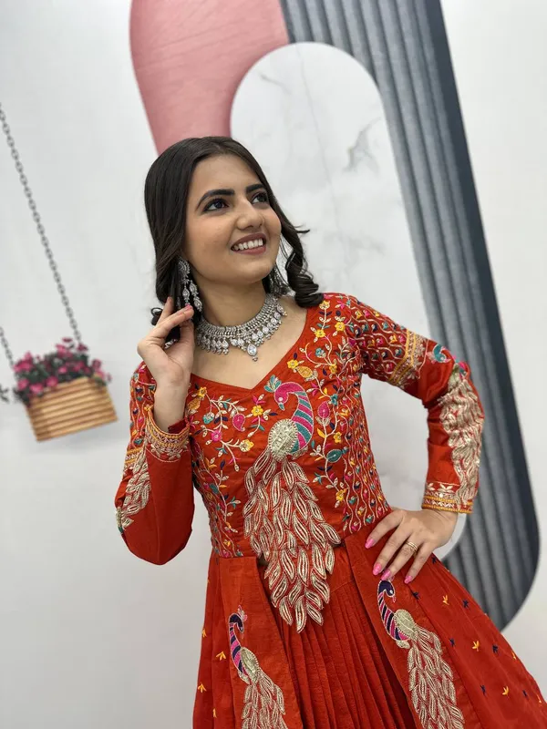 Rajkanika_Embroidered_Rust_Silk_Blend_Lehenga_Choli_Set