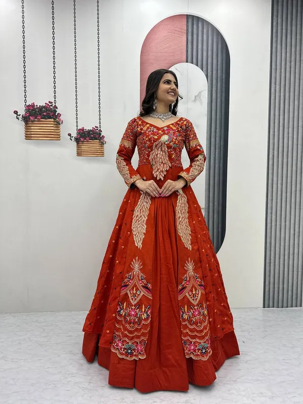 Rajkanika_Embroidered_Rust_Silk_Blend_Lehenga_Choli_Set