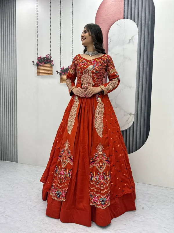Rajkanika_Embroidered_Rust_Silk_Blend_Lehenga_Choli_Set