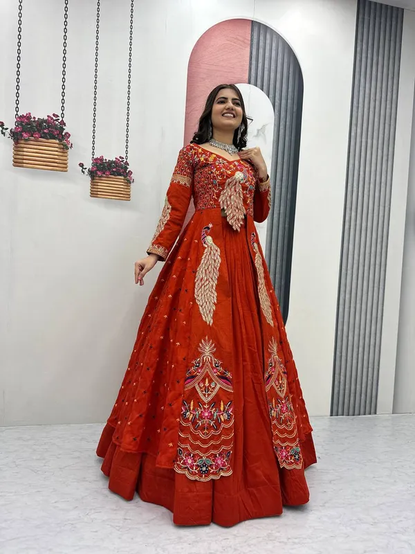 Rajkanika_Embroidered_Rust_Silk_Blend_Lehenga_Choli_Set