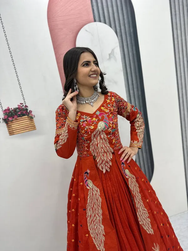 Rajkanika_Embroidered_Rust_Silk_Blend_Lehenga_Choli_Set