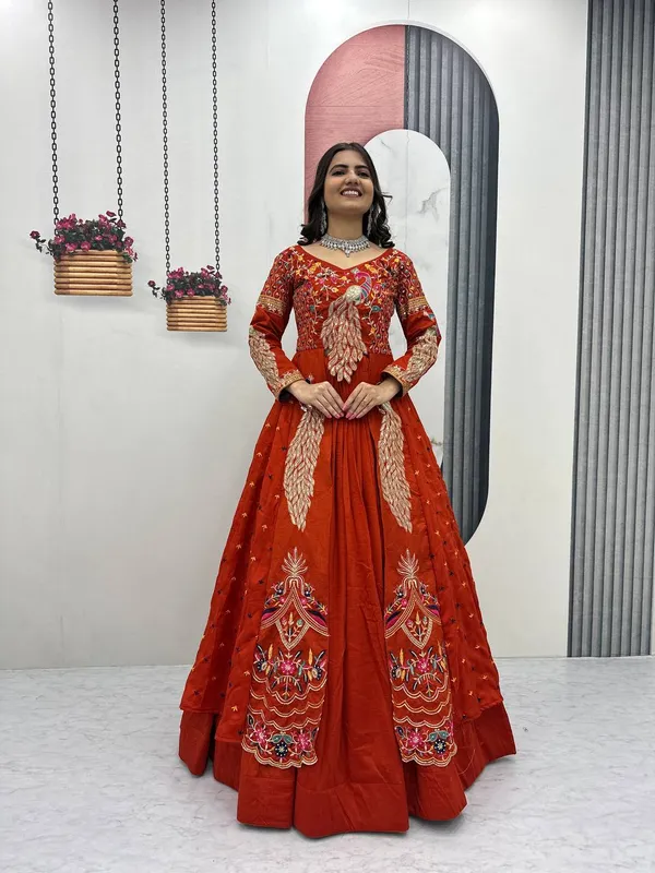 Rajkanika_Embroidered_Rust_Silk_Blend_Lehenga_Choli_Set