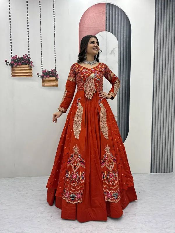 Rajkanika_Embroidered_Rust_Silk_Blend_Lehenga_Choli_Set