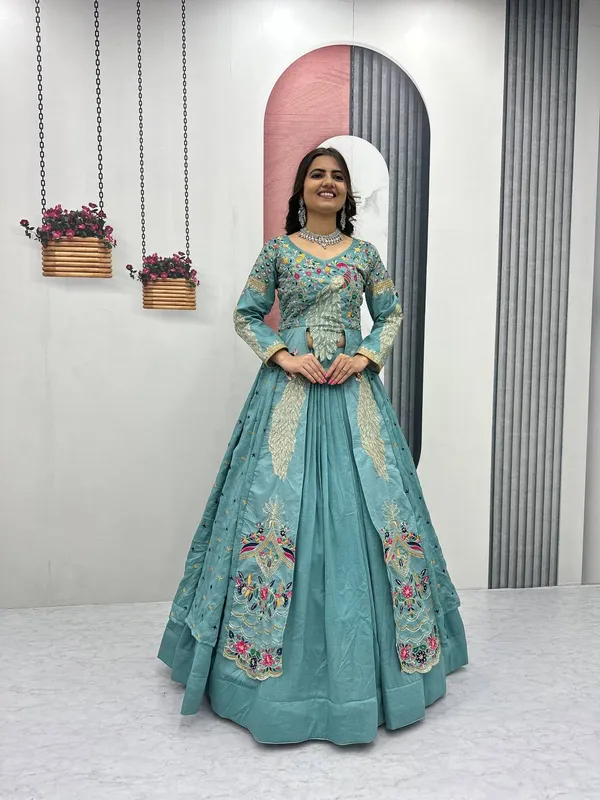 Rajkanika_Embroidered_Sea_Green_Silk_Blend_Lehenga_Choli_Set