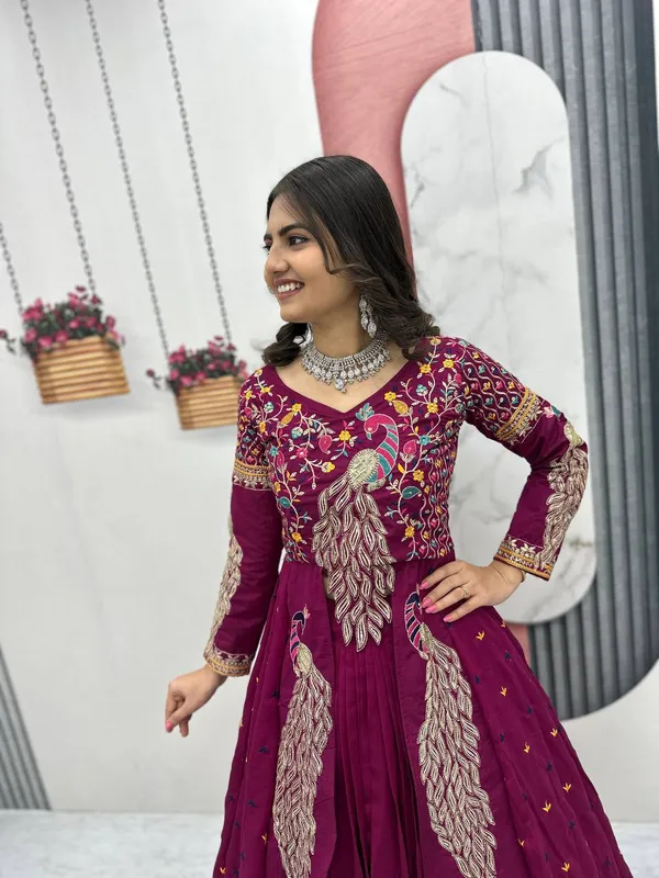 Rajkanika_Embroidered_Wine_Silk_Blend_Lehenga_Choli_Set