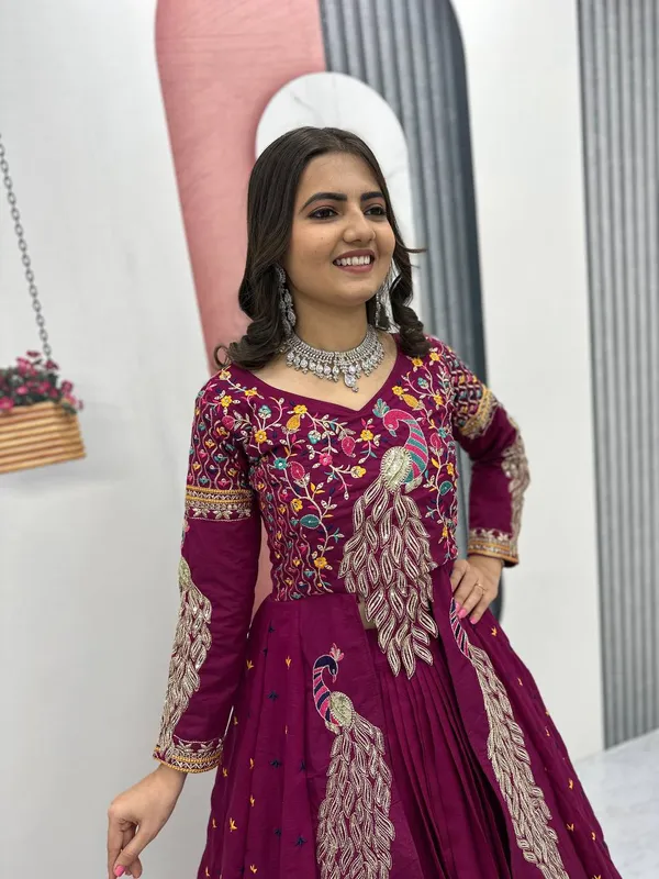 Rajkanika_Embroidered_Wine_Silk_Blend_Lehenga_Choli_Set