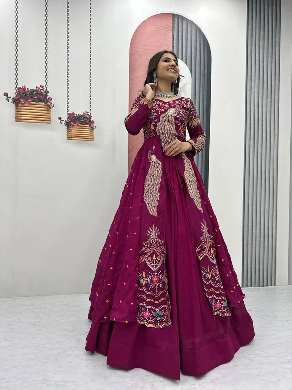 Rajkanika_Embroidered_Wine_Silk_Blend_Lehenga_Choli_Set