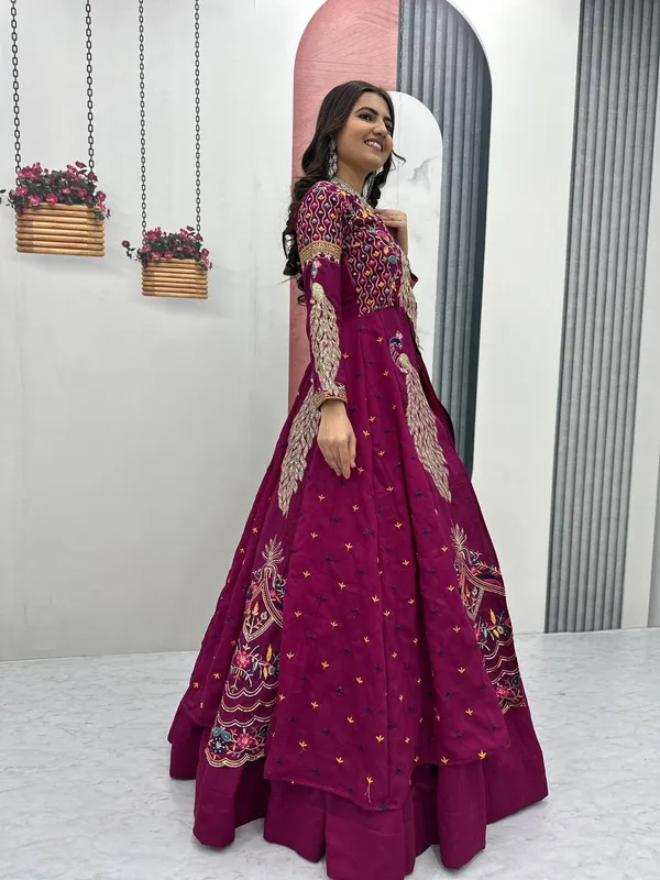 Rajkanika_Embroidered_Wine_Silk_Blend_Lehenga_Choli_Set