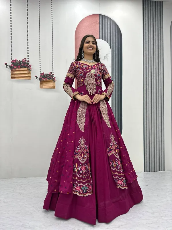 Rajkanika_Embroidered_Wine_Silk_Blend_Lehenga_Choli_Set