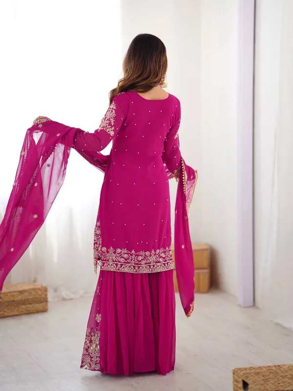 Magenta_Pink_Georgette_Zari_Sharara_&_Dupatta_Suit_For_Women_&_Girls