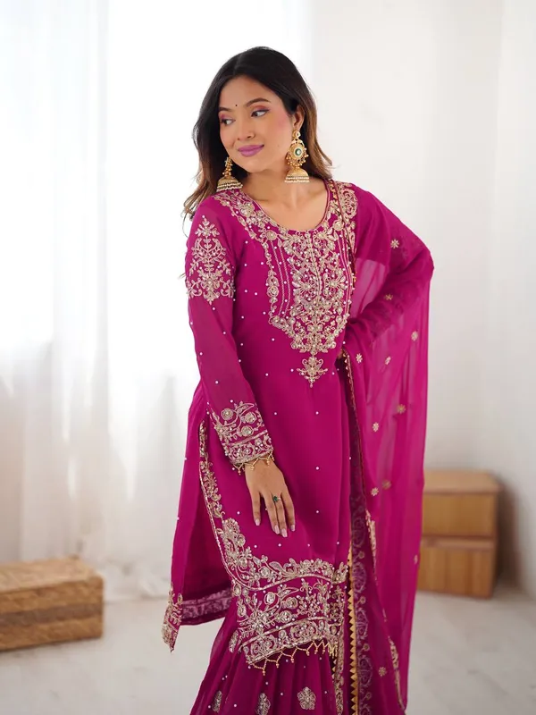 Magenta_Pink_Georgette_Zari_Sharara_&_Dupatta_Suit_For_Women_&_Girls