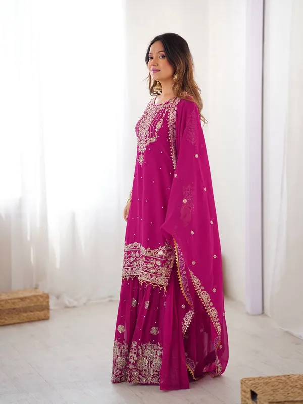 Magenta_Pink_Georgette_Zari_Sharara_&_Dupatta_Suit_For_Women_&_Girls