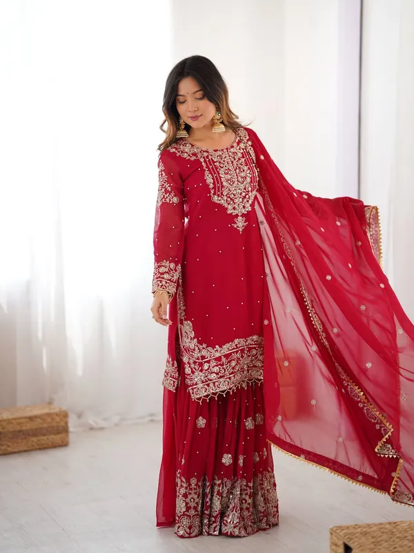 Deep_Ruby_Red_Georgette_Sharara_&_Dupatta_Suit_For_Women_&_Girls