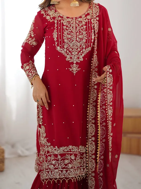 Deep_Ruby_Red_Georgette_Sharara_&_Dupatta_Suit_For_Women_&_Girls
