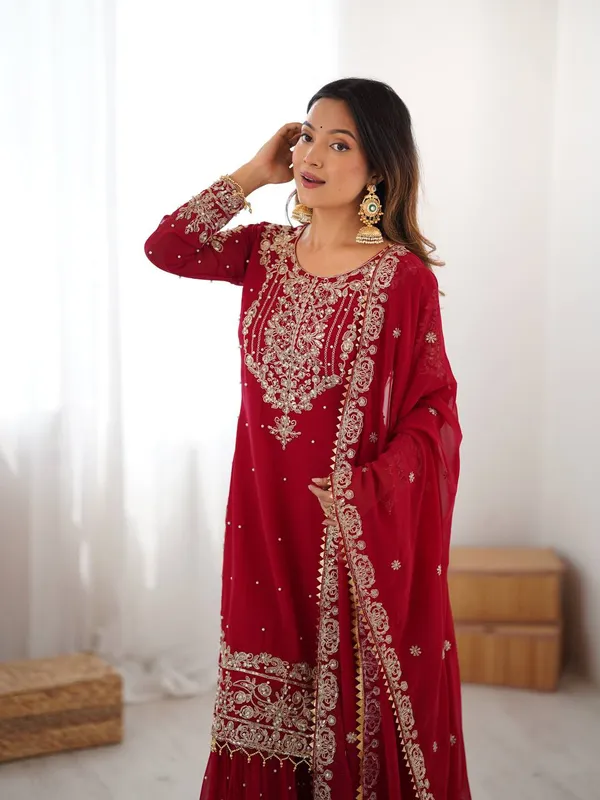 Deep_Ruby_Red_Georgette_Sharara_&_Dupatta_Suit_For_Women_&_Girls