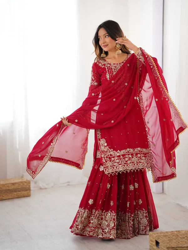 Deep_Ruby_Red_Georgette_Sharara_&_Dupatta_Suit_For_Women_&_Girls