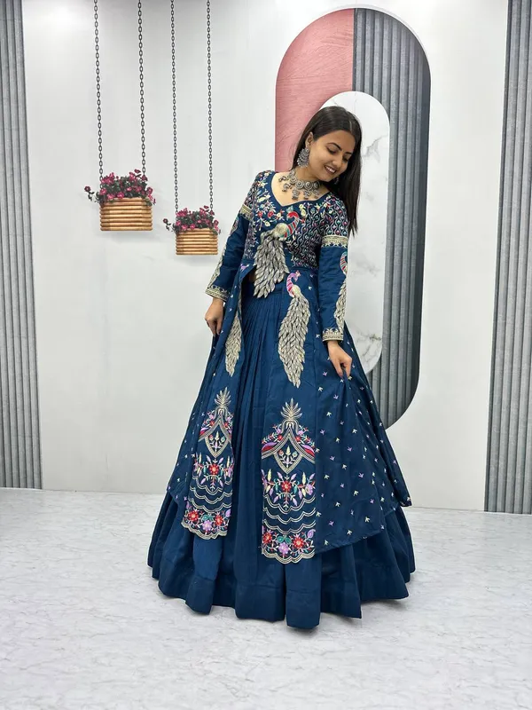 Rajkanika_Navy_Blue_Embroidered_Long_Jacket_Style_Lehenga_Choli_Set