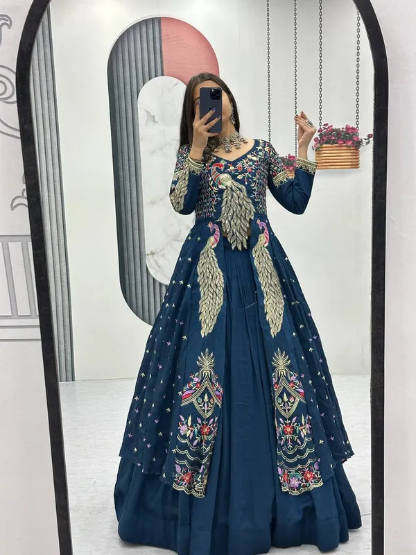 Rajkanika_Navy_Blue_Embroidered_Long_Jacket_Style_Lehenga_Choli_Set