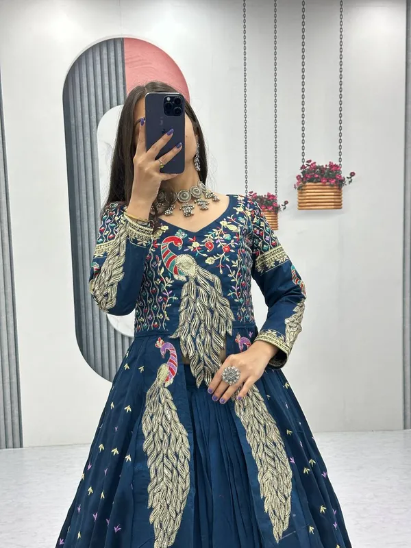Rajkanika_Navy_Blue_Embroidered_Long_Jacket_Style_Lehenga_Choli_Set