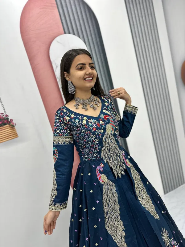 Rajkanika_Navy_Blue_Embroidered_Long_Jacket_Style_Lehenga_Choli_Set