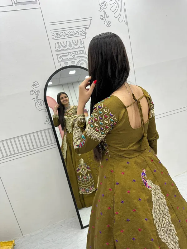 Rajkanika_Olive_Green_Embroidered_Long_Jacket_Style_Lehenga_Choli_Set