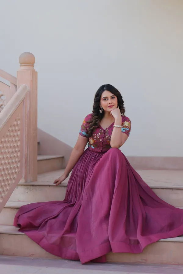 Mulberry_Pink_Textured_Cotton_Silk_Skirt_And_Embroidered_Blouse_Set_For_Women_&_Girls