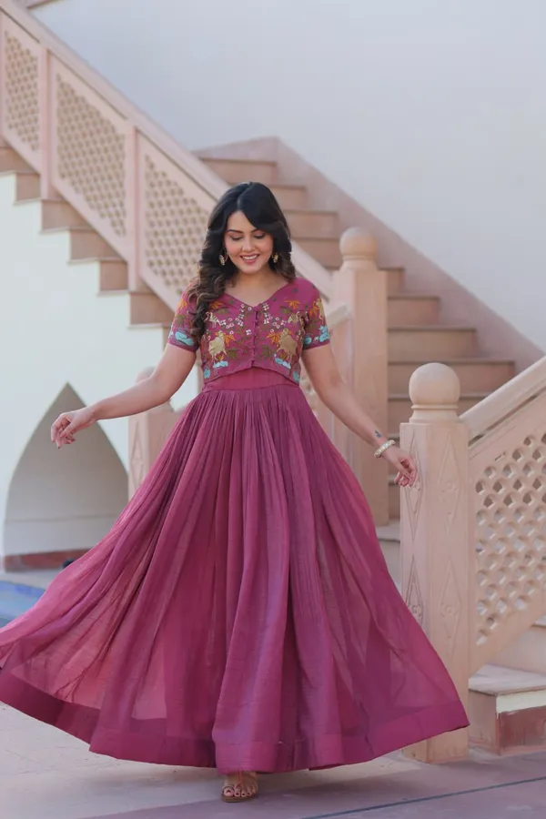Mulberry_Pink_Textured_Cotton_Silk_Skirt_And_Embroidered_Blouse_Set_For_Women_&_Girls