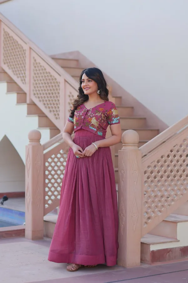 Mulberry_Pink_Textured_Cotton_Silk_Skirt_And_Embroidered_Blouse_Set_For_Women_&_Girls