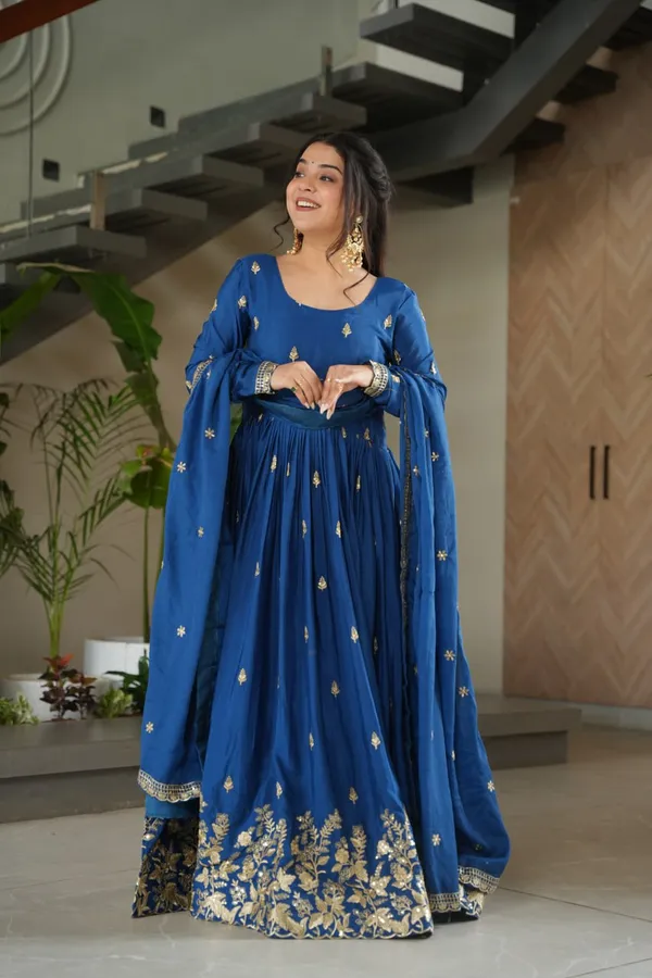 Royal_Blue_Silk_Blend_Gown_With_Golden_Floral_Work_For_Women_&_Girls