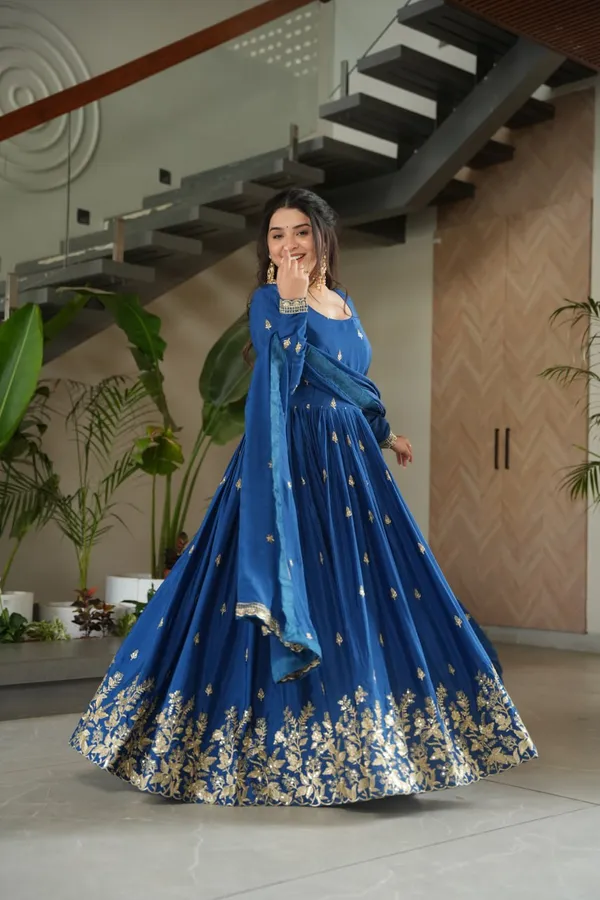 Royal_Blue_Silk_Blend_Gown_With_Golden_Floral_Work_For_Women_&_Girls