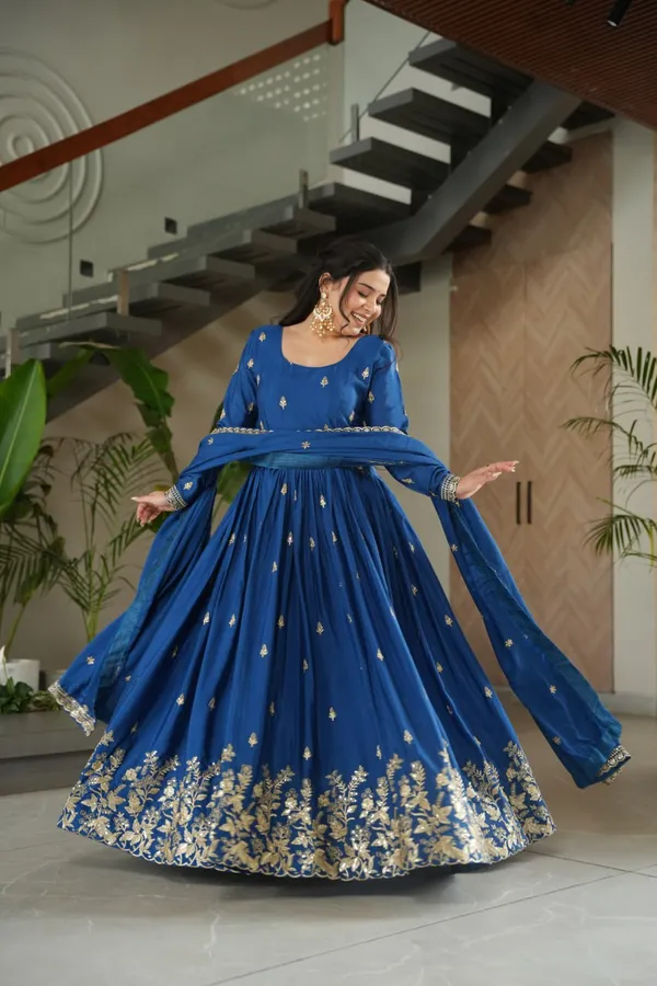 Royal_Blue_Silk_Blend_Gown_With_Golden_Floral_Work_For_Women_&_Girls