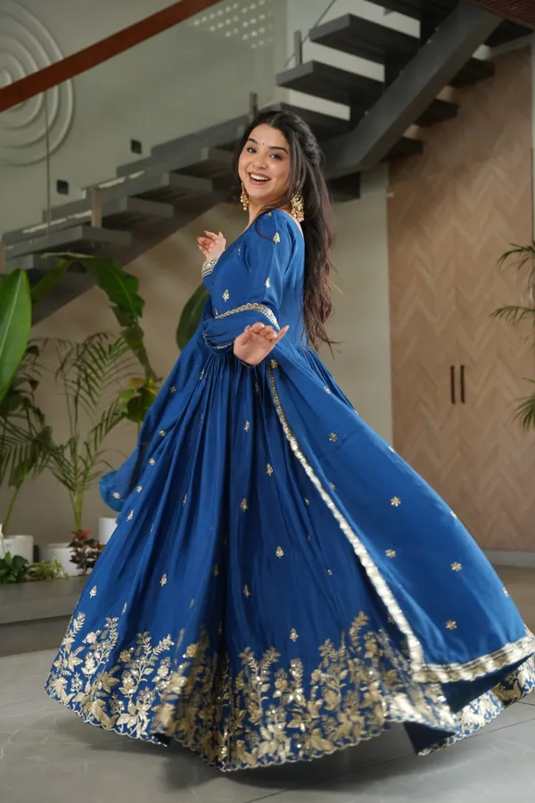 Royal_Blue_Silk_Blend_Gown_With_Golden_Floral_Work_For_Women_&_Girls