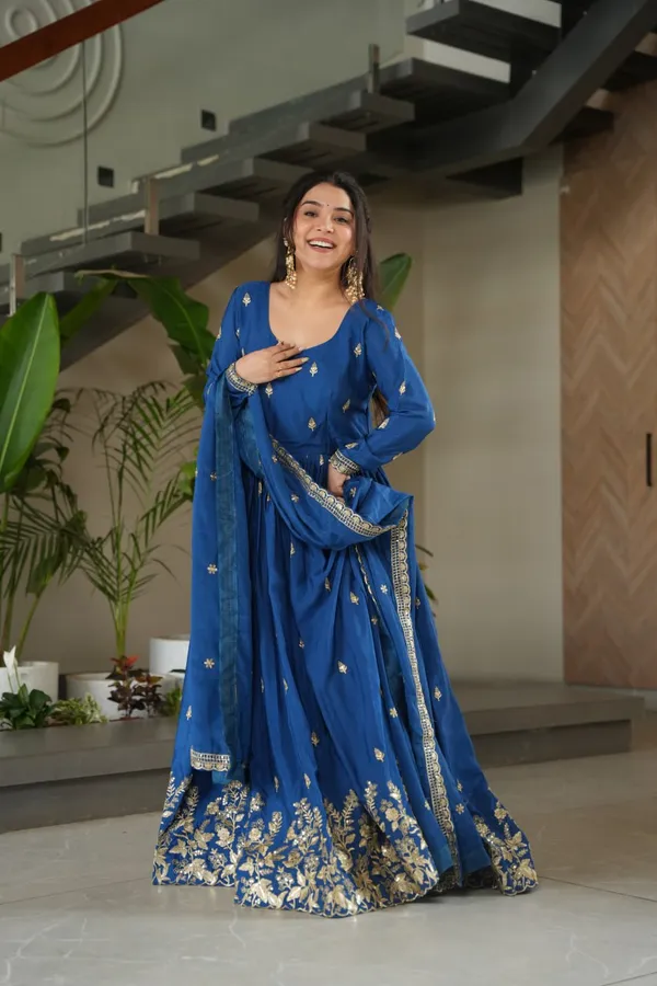 Royal_Blue_Silk_Blend_Gown_With_Golden_Floral_Work_For_Women_&_Girls