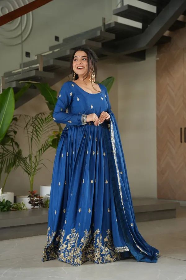 Royal_Blue_Silk_Blend_Gown_With_Golden_Floral_Work_For_Women_&_Girls